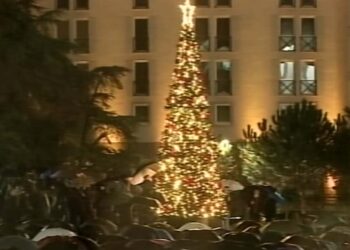 Zemërim për vrasjen e Klodian Rashës, protestuesit tentojnë të rrëzojnë pemën e Krishtlindjes para Kryeministrisë