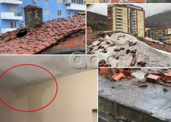 Moti i keq në vend/ Shiu dëmton çatinë e një pallati në Lezhë