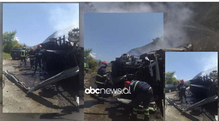 Del nga rruga e përfshihet nga flakët kamioni në aksin Gjirokastër-Tepelenë