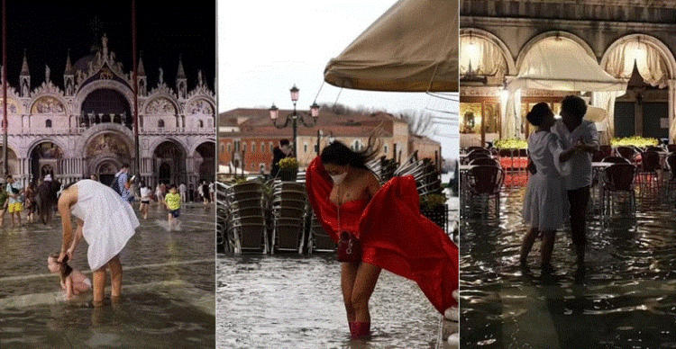 Përmbytet sheshi “San Marco”, venecianët kërcejnë në tingujt e pianos