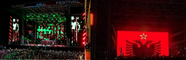 Flamuri shqiptar me yllin komunist shfaqet në festivalin e Dua Lipës në Tiranë
